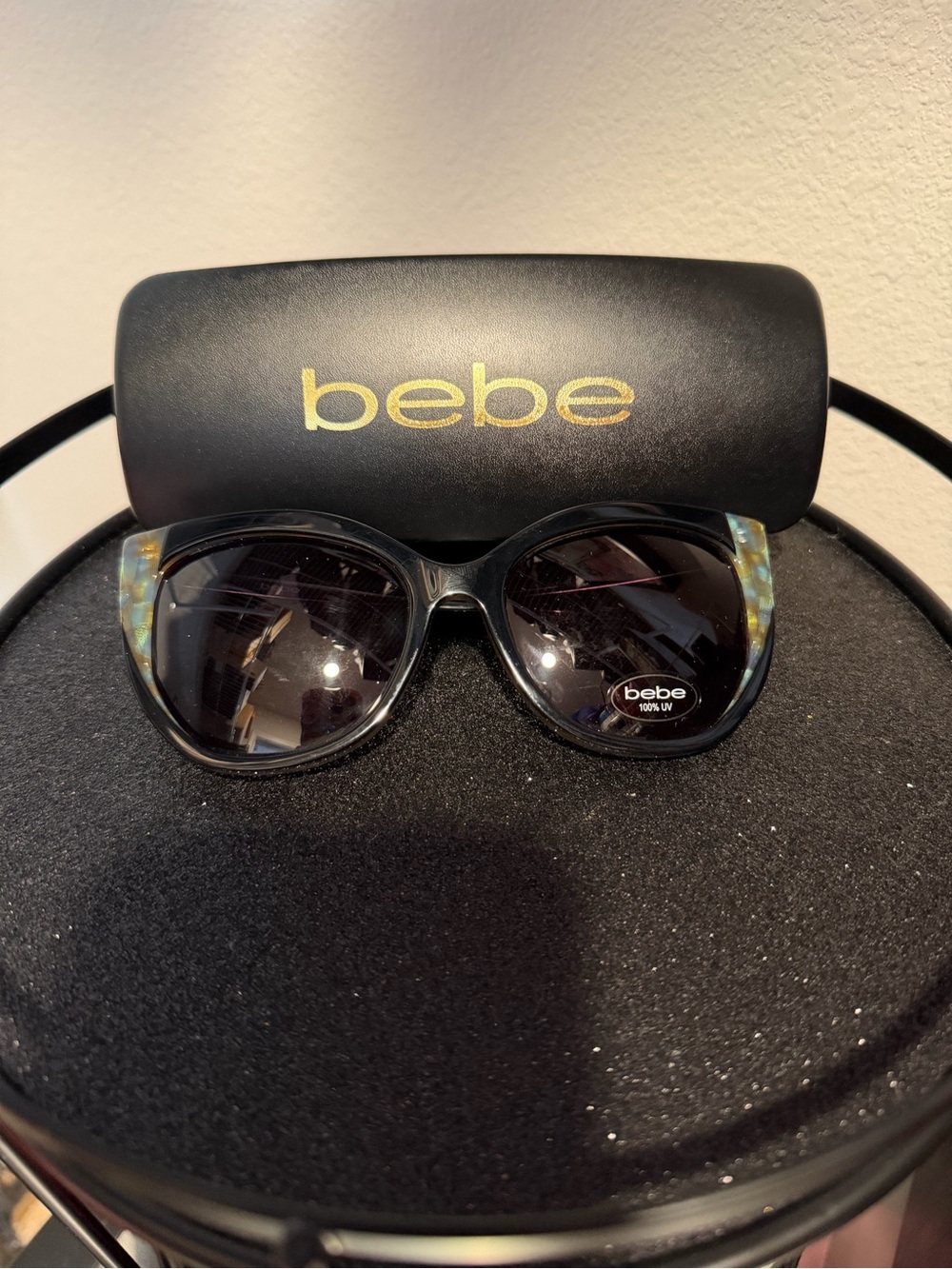 bebe Black Sunglasses with Blue-Green Tortoise Accents